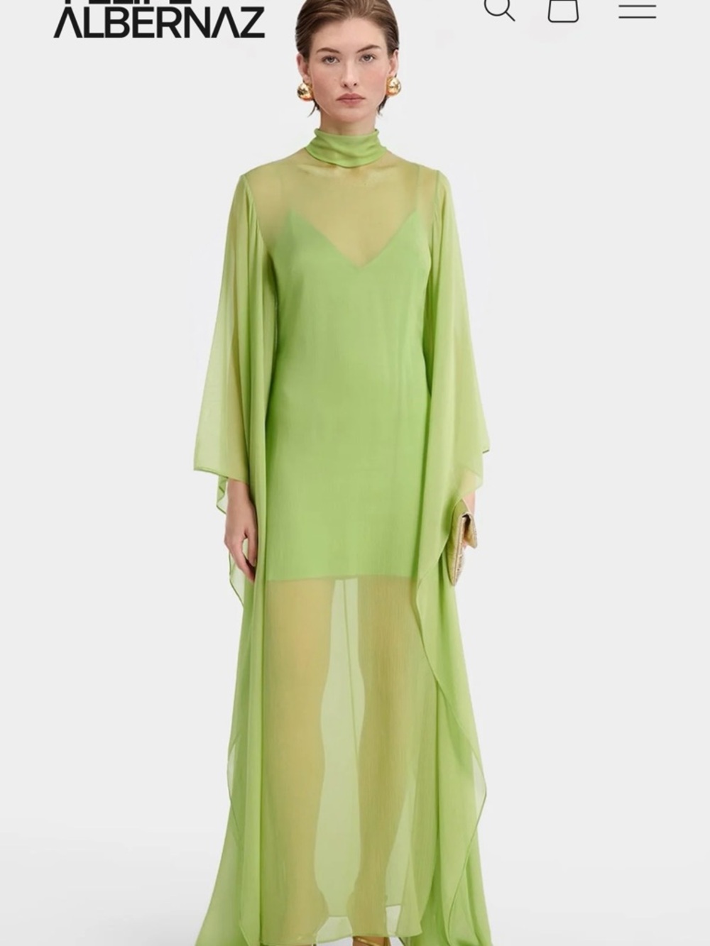 Lime Green Sheer Maxi Dress with Cape Sleeves
